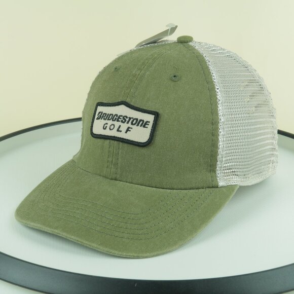 Bridgestone GOlf Retro Logo Trucker Hat Mens Snapback Green White Mesh New - Picture 1 of 5